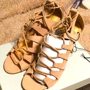 NY &Co, Ivory suede sandal, lace up, size 6
